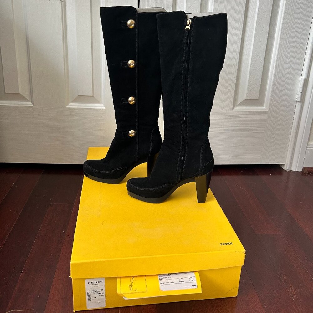 Fendi black suede knee high boots size 38